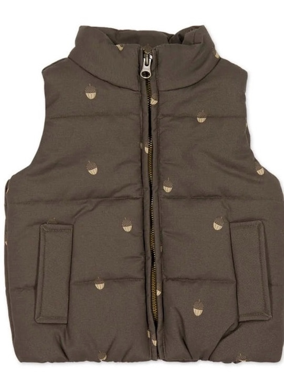 NWOT Jamie Kay Puffer Vest in Brown with Acorn Print Fall Winter